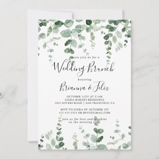 ミニマエレガントリストユーカリ結婚スブランチ 招待状 (正面)