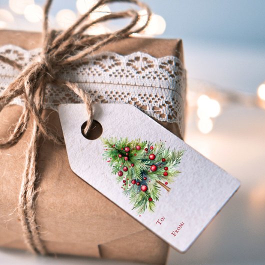 ミニマエレガントリストレッドグリーンパインツリークリスマス ギフトタグ