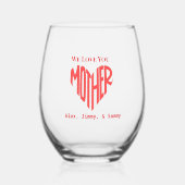 ミニマエレガントリストレッド我々愛あなたママ名前をカスタムする ステムなしワイングラス (正面)