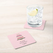 ミニマエレガントリストレトロおもしろいガーリーピンク誕生日 スクエアペーパーコースター (インサイチュ)