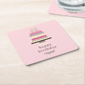 ミニマエレガントリストレトロおもしろいガーリーピンク誕生日 スクエアペーパーコースター (アングル)