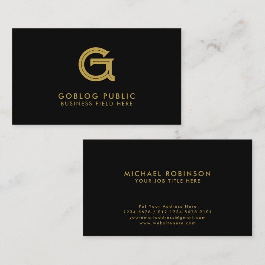 ミニマエレガントリスト企業イニシャルオンブラック 名刺 (正面/裏面)