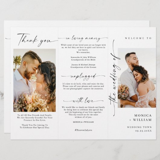 ミニマエレガントリスト写真の式結婚プログラム (正面/裏面)