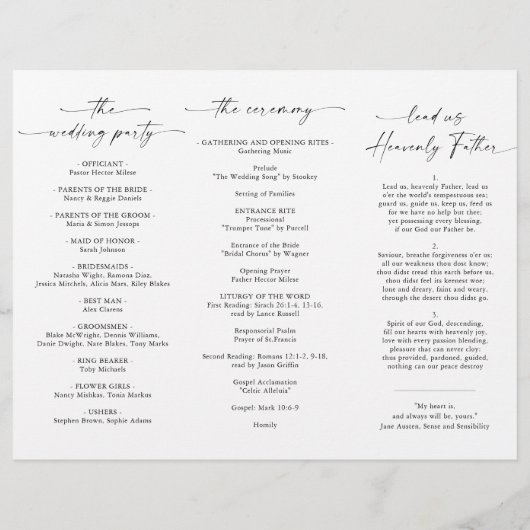 ミニマエレガントリスト写真の式結婚プログラム (裏面)