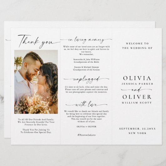 ミニマエレガントリスト写真の式結婚プログラム (正面/裏面)