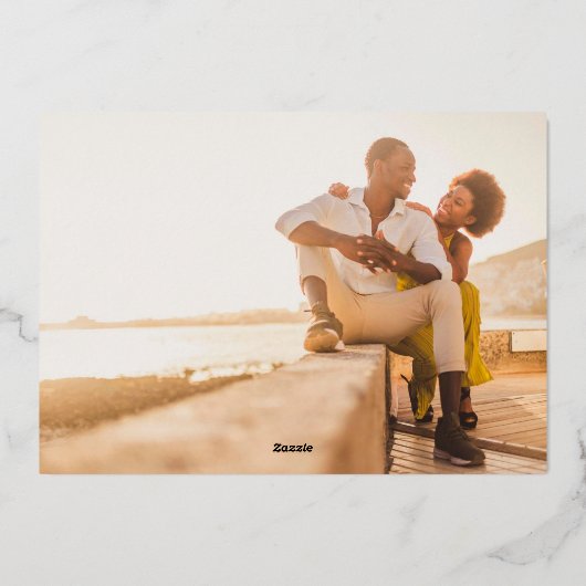 ミニマエレガントリスト写真の日付の実在金ゴールド 箔招待状 (裏面)