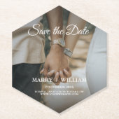 ミニマエレガントリスト写真の日付を保存結婚する ペーパーコースター (正面)