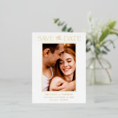 ミニマエレガントリスト写真の日付金ゴールドの保存 箔招待状ポストカード (立ち正面)