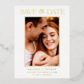 ミニマエレガントリスト写真の日付金ゴールドの保存 箔招待状ポストカード (正面)