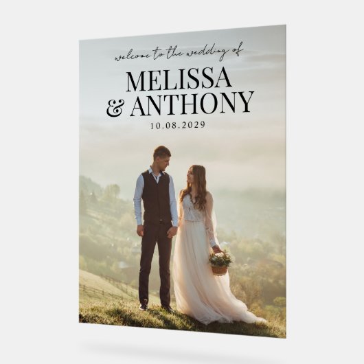 ミニマエレガントリスト写真ウェルカム結婚ズ アクリルサイン (傾斜)