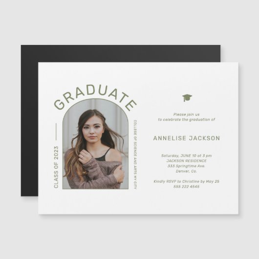 ミニマエレガントリスト写真卒業パーティー マグネット招待状 (正面/裏面)