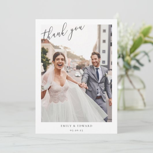 ミニマエレガントリスト写真結婚の サンキューカード (スタンド正面)