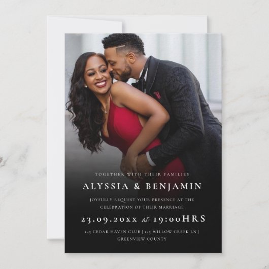 ミニマエレガントリスト写真結婚式招待状 招待状 (正面)