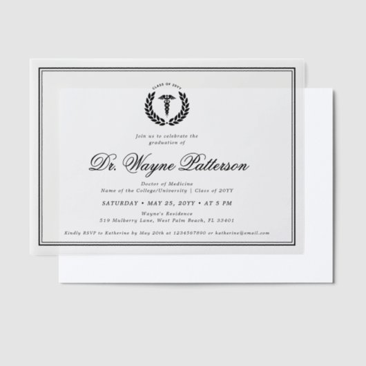 ミニマエレガントリスト医学校卒業 ベラム紙招待状 (オフセット)