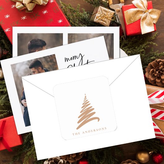 ミニマエレガントリスト名前をカスタムする金ゴールドクリスマスツリー スクエアシール
