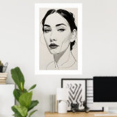 ミニマエレガントリスト女子ポートレートラインアート ポスター (ホームオフィス)