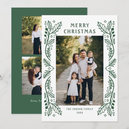 ミニマエレガントリスト手描きクリスマス3写真 シーズンカード (正面/裏面)