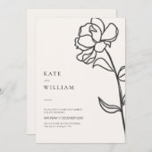 ミニマエレガントリスト手描きフローラ結婚アイボリー 招待状 (正面/裏面)