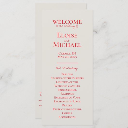 ミニマエレガントリスト手書き結婚式 プログラム (正面/裏面)