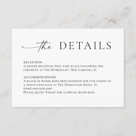 ミニマエレガントリスト書結婚の詳細 エンクロージャーカード (正面)