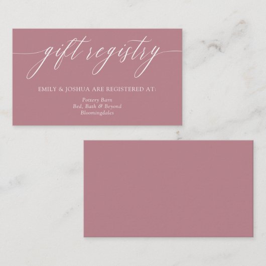 ミニマエレガントリスト書道ピンクギフトレジストリ エンクロージャーカード (正面/裏面)