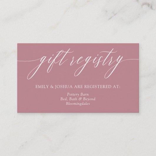 ミニマエレガントリスト書道ピンクギフトレジストリ エンクロージャーカード (正面)