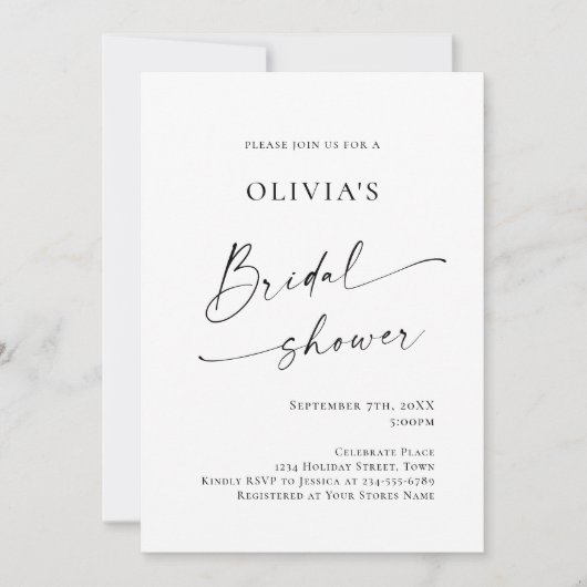 ミニマエレガントリスト書道ブライダルシャワー写真 招待状 (正面)