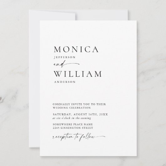 ミニマエレガントリスト書道白黒結婚ズ 招待状 (正面)