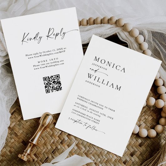 ミニマエレガントリスト書道白黒結婚ズ 招待状