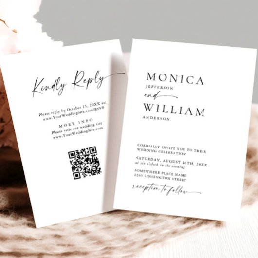 ミニマエレガントリスト書道白黒結婚ズ 招待状