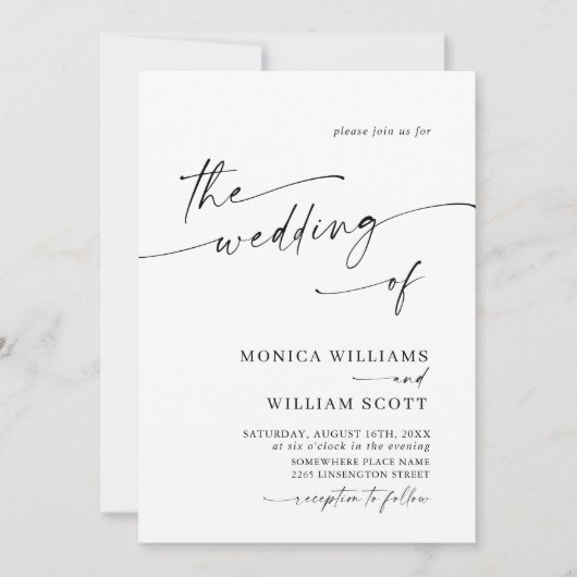 ミニマエレガントリスト書道結婚のQRコード 招待状 (正面)