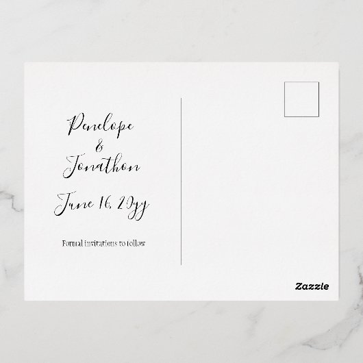 ミニマエレガントリスト植物性実在緑銀 箔招待状ポストカード (裏面)