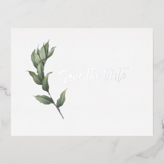 ミニマエレガントリスト植物性実在緑銀 箔招待状ポストカード (正面)