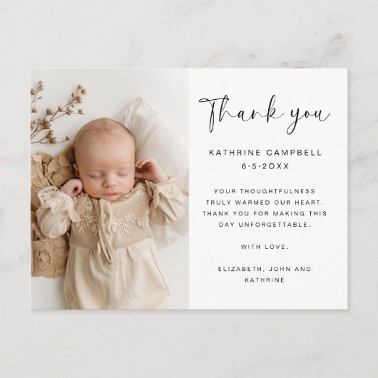 ミニマエレガントリスト洗礼 | 赤ちゃんシャワーありがとう ポストカード (正面)