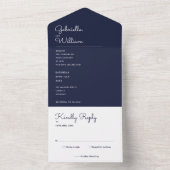 ミニマエレガントリスト海軍ブルーモノグラム結婚ズ オールインワン招待状 (内側)