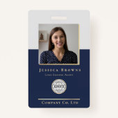 ミニマエレガントリスト海軍金ゴールド写真ロゴQRコード バッジ (正面)