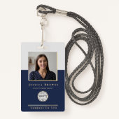 ミニマエレガントリスト海軍金ゴールド写真ロゴQRコード バッジ (正面ランヤード)