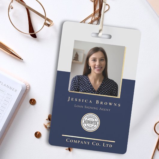 ミニマエレガントリスト海軍金ゴールド写真ロゴQRコード バッジ