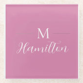 ミニマエレガントリスト深いピンクモノグラム名 ガラスコースター (正面)