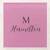 ミニマエレガントリスト深いピンクモノグラム名 ガラスコースター (正面)