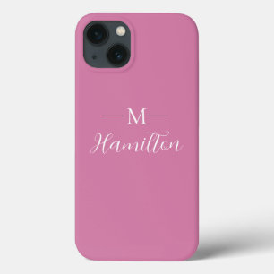 ミニマエレガントリスト深いピンクモノグラム名 iPhone 13ケース