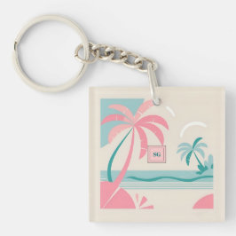 ミニマエレガントリスト熱帯ピンクティール（緑がかった色）モノグラム キーホルダー