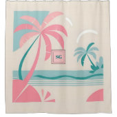 ミニマエレガントリスト熱帯ピンクティール（緑がかった色）モノグラム シャワーカーテン (正面)