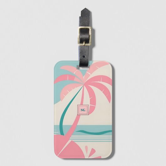 ミニマエレガントリスト熱帯ピンクティール（緑がかった色）モノグラム ラゲッジタグ (正面縦)