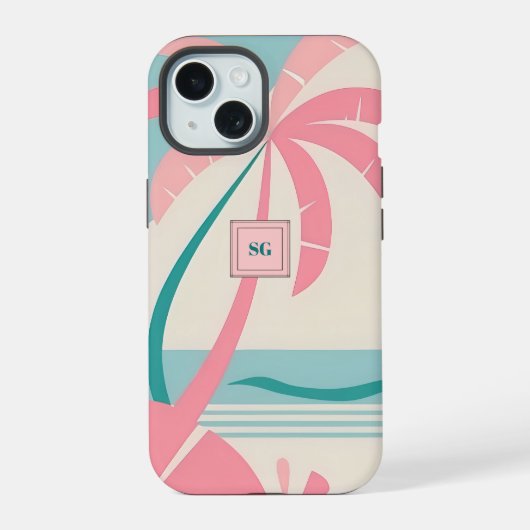 ミニマエレガントリスト熱帯ピンクティール(緑がかった色)モノグラム iPhone 15ケース (裏面)