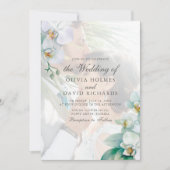 ミニマエレガントリスト白オーキッド結婚写真 招待状 (正面)