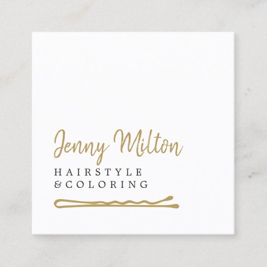 ミニマエレガントリスト白フェイク金ゴールドヘアピン スクエア名刺 (正面)