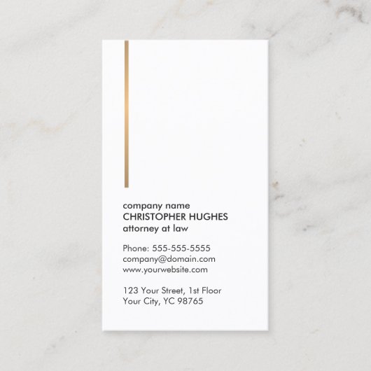 ミニマエレガントリスト白フェイク金ゴールド線弁護士 名刺 (正面)