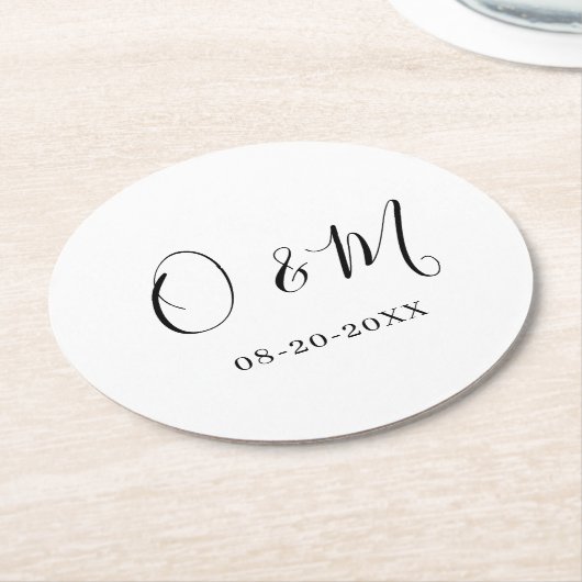 ミニマエレガントリスト白モノグラクラシックム結婚 ラウンドペーパーコースター (アングル)