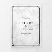 ミニマエレガントリスト白大理石フォト結婚ズ 三つ折り招待状 (カバー)